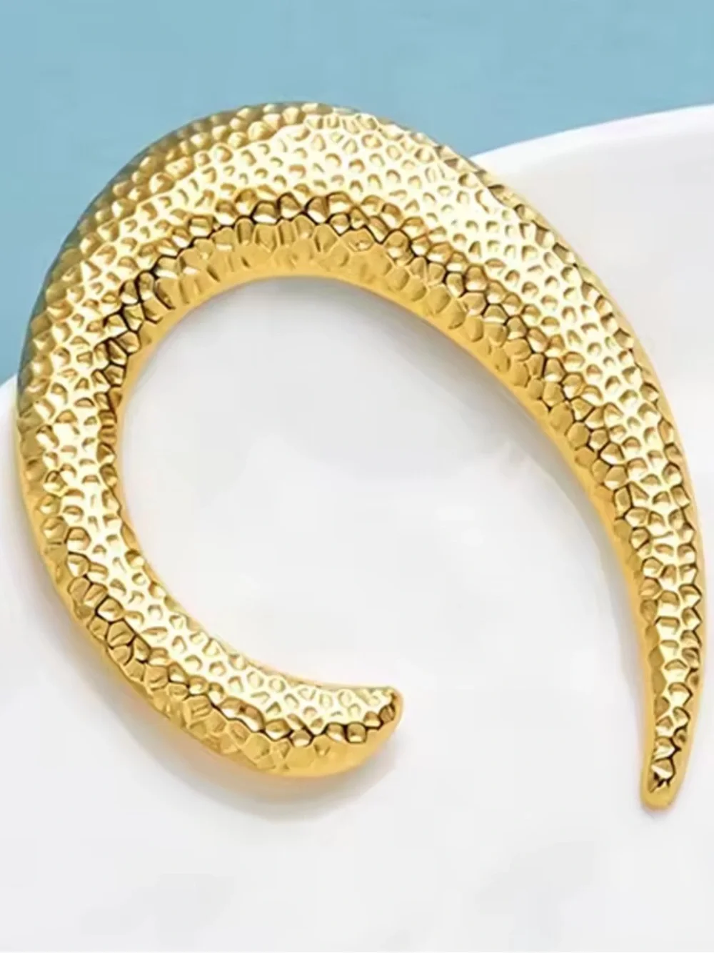 Hammered Gold Crescent Brooch